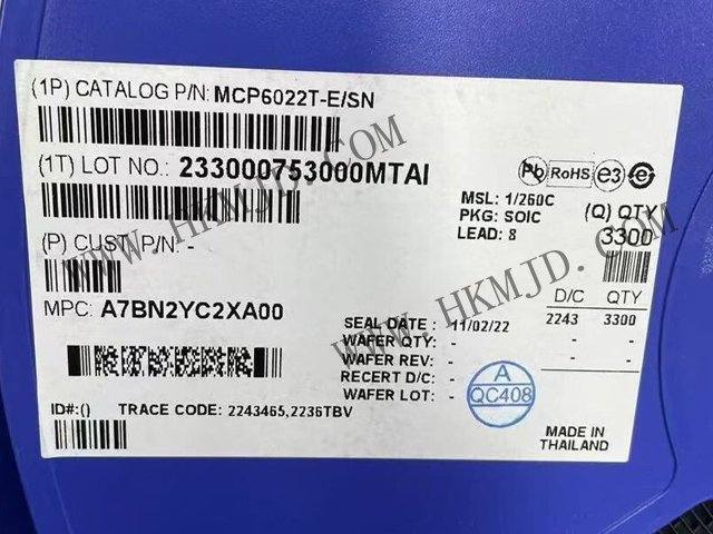 放大器 IC MCP6022T-E/SN 軌至軌輸入/輸出，10 MHz 運(yùn)算放大器